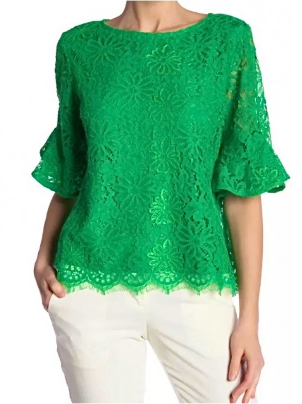 Nanette Lepore Emerald Green Lace Blouse